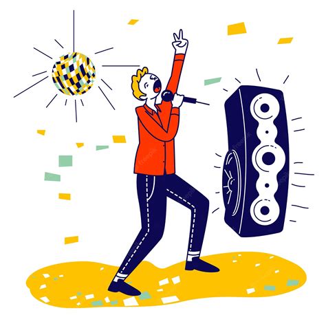 Premium Vector Happy Man Having Fun Singing At Karaoke Bar Or Night