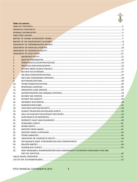 Fillable Online IFRS FINANCIAL STATEMENTS 2016 Table Of Contents TABLE