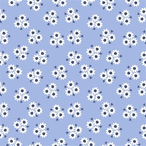 Premium Vector Seamless Pattern With White Flowers And Blue Background