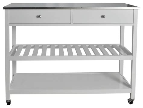 Spacious Kitchen Cart Slatted Shelf And 2 Drawers With Stainless Steel