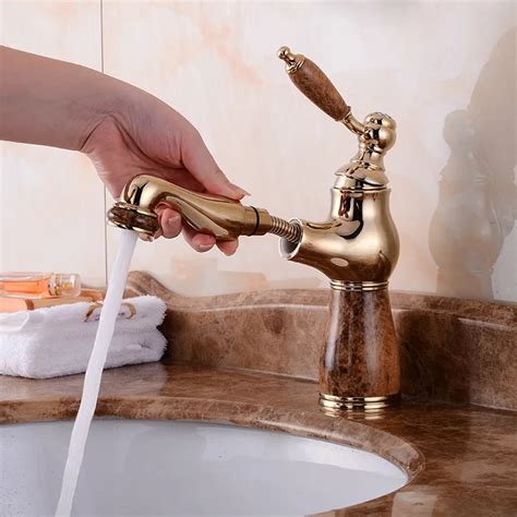 4 Colors Water Tap Jade And Copper Washroom Basin Faucet Sink Tap Mixer Hot Cold Bathroom