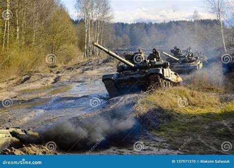 Military Exercises The Russian Army Armored Tanks T Broke Through