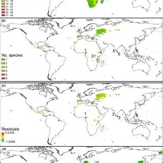 For Eulipotyphla at a 1° resolution, global patterns of (a) species ...