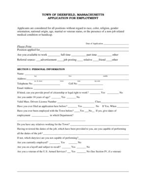 Fillable Online General Application For Employment Deerfield Fax