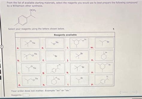 Solved From The List Of Available Starting Materials Select Chegg