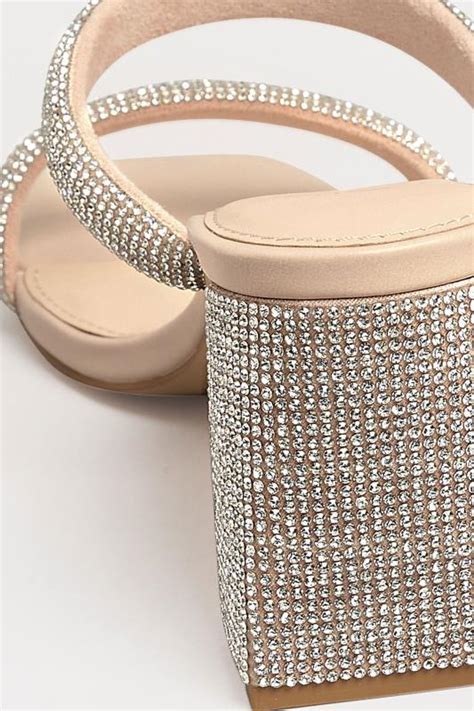 Lts Nude Diamante Block Heel Sandals In Standard Fit Long Tall Sally