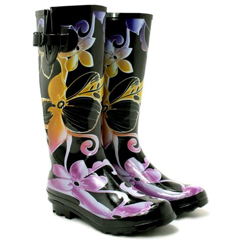 New Womens Festival Welly Wellies Wellington Flat Knee High Rain Boots Size Ebay