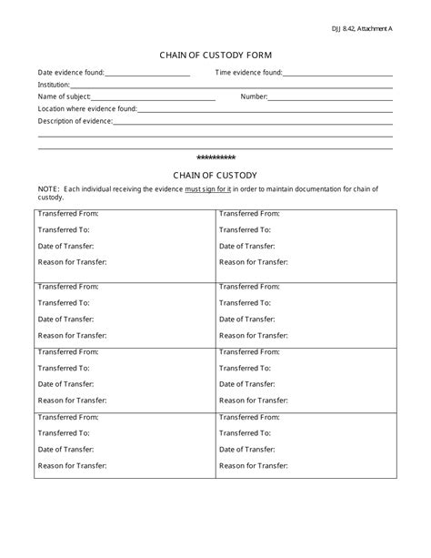 Printable Chain Of Custody Form Template