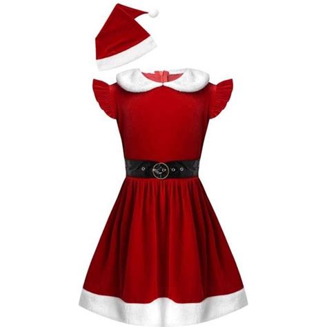 Inlzdz Robe De Noël Fille Enfant Manche Courte Velours Déguisement Mère