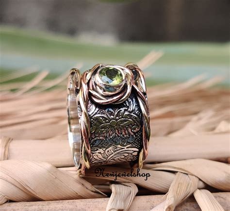 Peridot Ring Silver Band Ring 925 Sterling Silver Handmade - Etsy