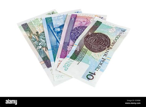 Set of new polish banknotes isolated on white background with clipping ...