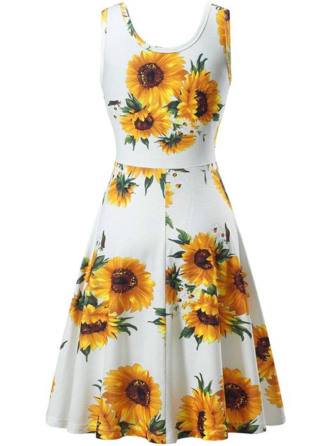 Fensace Womens Tank Top Midi Green Floral Sunflower Dresses 18034 9