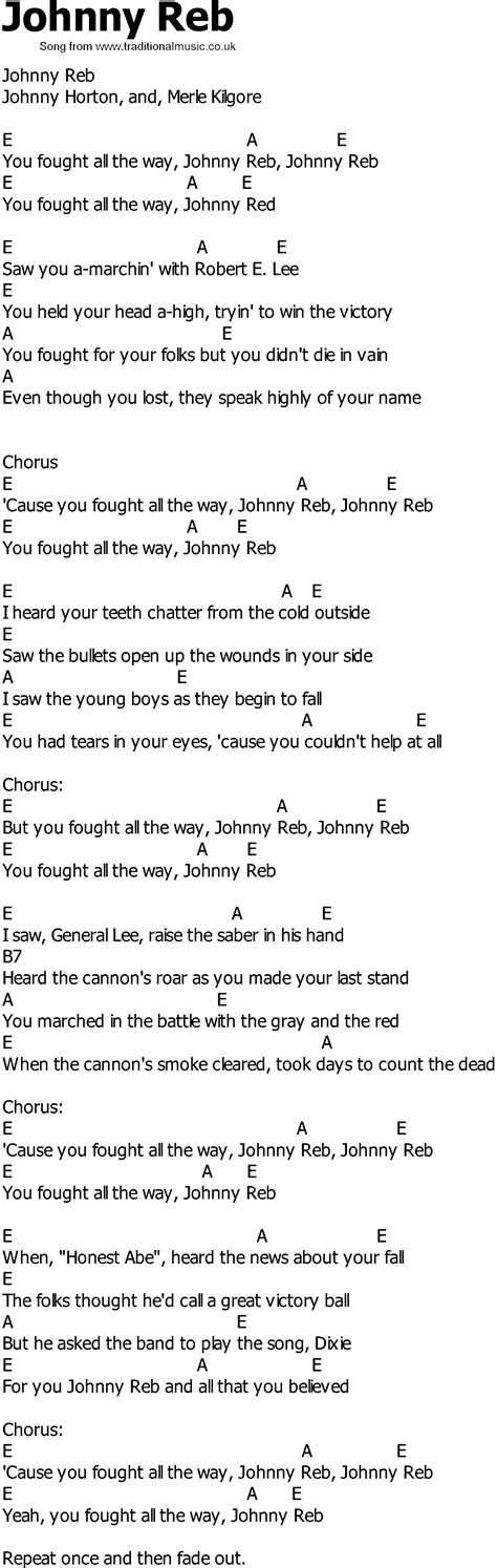 Old Country song lyrics with chords - Johnny Reb