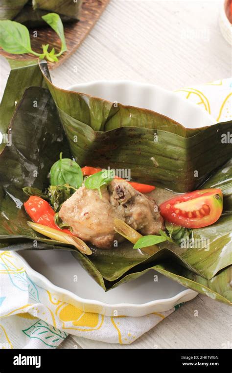 Indonesian Food Menu Pepes Ayam Steamed Chicken Wrapped With Banana