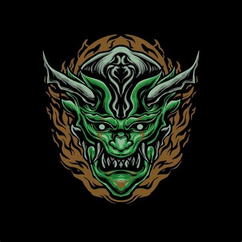 Premium Vector Green Oni Mask Isolated Background