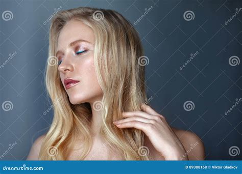 Beauty Portrait Of Sensitive Nordic Natural Blonde Woman Stock Photo