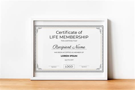 Life Membership Certificate Template Editable Printable Elegant