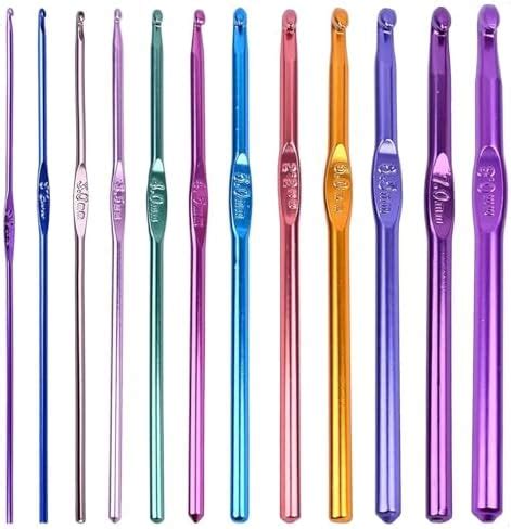 BESTDI Hard Anodized Aluminum Multicolor Crochet Hooks Sewing Needles