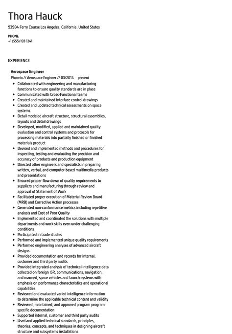 Aerospace Engineer Resume Sample | Velvet Jobs