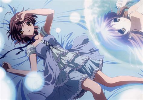 Bed Brown Hair Clannad Dress Furukawa Nagisa Long Hair Short Hair