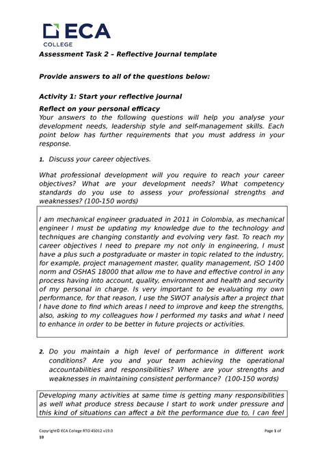 Bsbldr 801 Activity 1 3 Reflective Journal Template Assessment Task