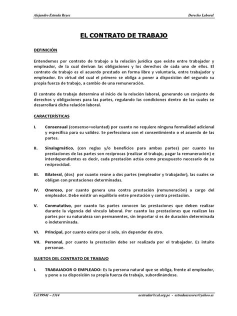 5 El Contrato De Trabajo Elementos Ok 1pdf Derecho Laboral Salario