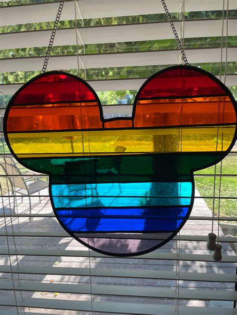 Mickey Mouse Inspired Rainbow Stained Glass 8x7 Inch Stained Etsy