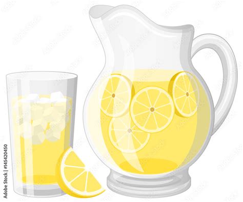 Vector Illustration Of A Glass And A Pitcher Of Lemonade Stock Vector