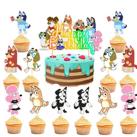 Buy Bluey Happy Birthday Cake Topper 24 Pcs Bluey Cupcake Toppers Bluey