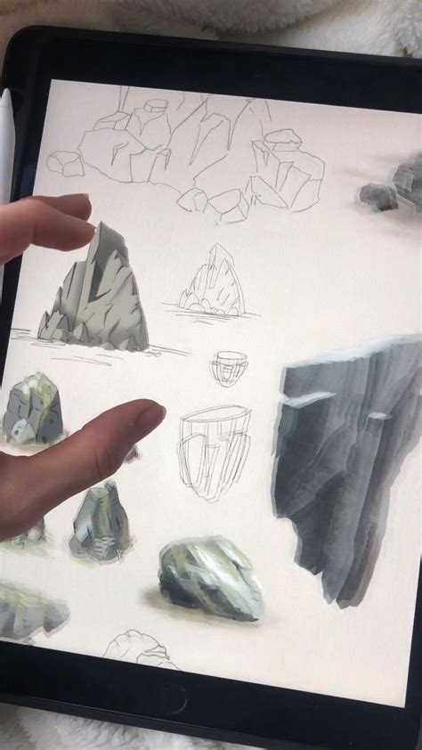 How to draw rocks - Sketch Design Craft | Digital art tutorial, Digital ...