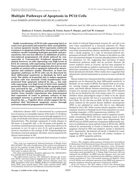 Pdf Multiple Pathways Of Apoptosis In Pc12 Cells Crma Inhibits