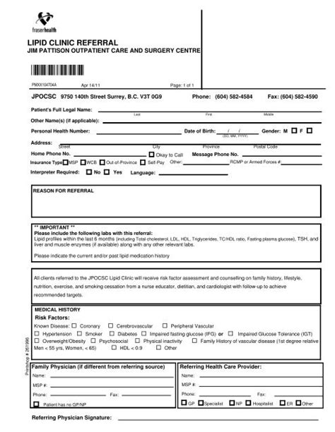 Lipid Clinic Referral Form Physician