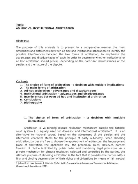 Ad Hoc Vs Institutional Arbitration Pdf Arbitral Tribunal Arbitration