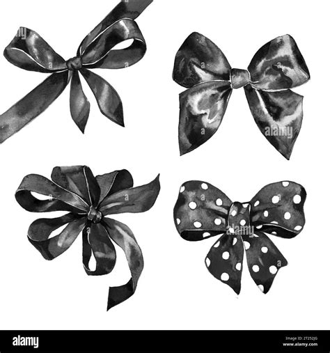 Watercolor Satin Black Bow Set On White Background Stock Photo Alamy