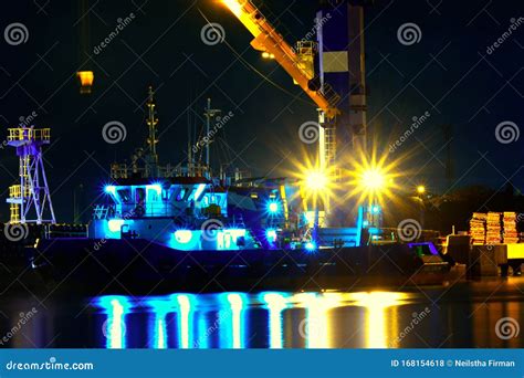 Cargo Sea Port for Containers at Night Editorial Stock Photo - Image of ...