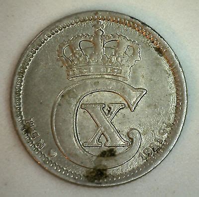 1921 Denmark Copper Nickel 10 Ore Coin Circulated You Grade Christian X