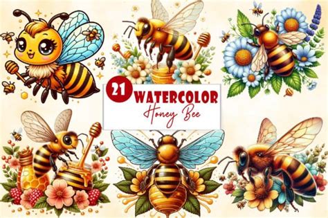 Watercolor Cute Honey Bee Clipart Bundle Graphic By Watercolor Clipart