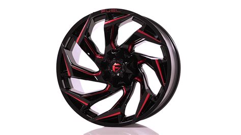 FUEL REACTION D755 8LUG 24x12 ET 44 GLOSS BLK N MILLED RED YouTube