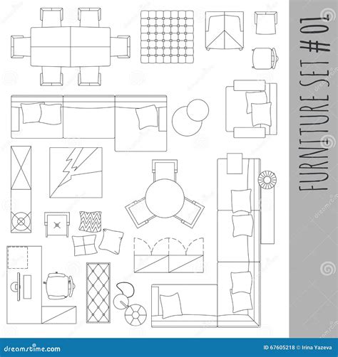 Standard Furniture Symbols Used In Architecture Stock Vector Image