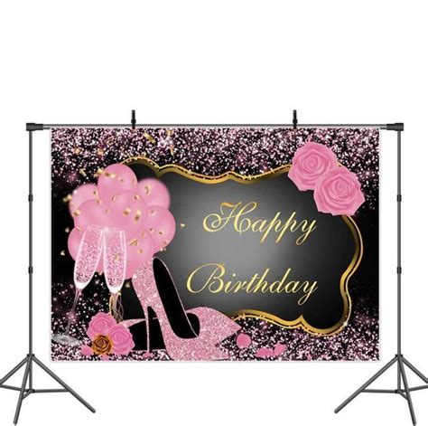 Pink Glitter Party Happy Birthday Backdrop Birthday Backdrop Happy