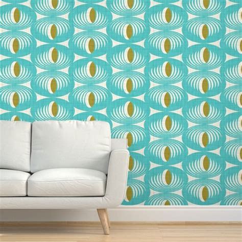 Oculus Mid Century Modern Geometric Aqua Spoonflower