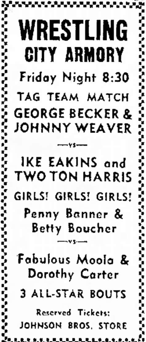 1965: Penny Banner vs Betty Boucher - Fabulous Moolah vs Dorothy Carter ...