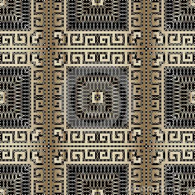 Gold Greek Style D Grid Vector Seamless Pattern Ornamental Golden