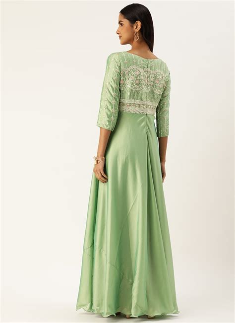 Buy Green Art Silk Embroidered Patch Style Gown Party Wear Online At