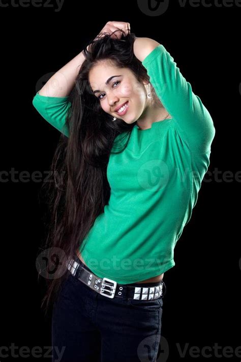 Brunette Woman With Long Hair Posing 18943533 Stock Photo At Vecteezy