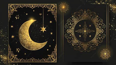 Fundo Dois Banners Horizontais Do Ramadã Lua Crescente Dourada E