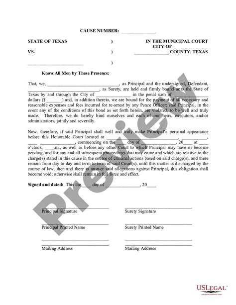 Texas Defendant Surety Bond Us Legal Forms