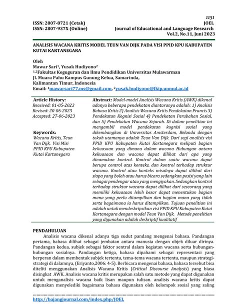 Pdf Analisis Wacana Kritis Model Teun Van Dijk Pada Visi Ppid Kpu