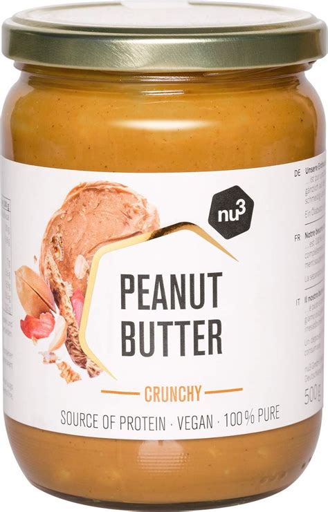 Nu3 Vegan Protein Erdnussbutter Ohne Zucker 500g Crunchy Mit 28g