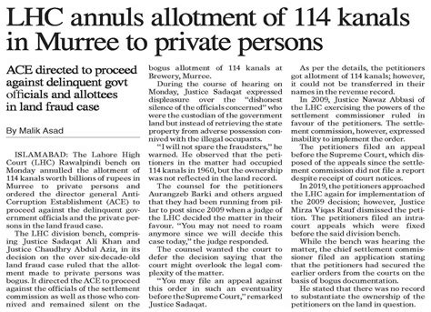 Dawn EPaper Jun 11 2024 LHC Annuls Allotment Of 114 Kanals In